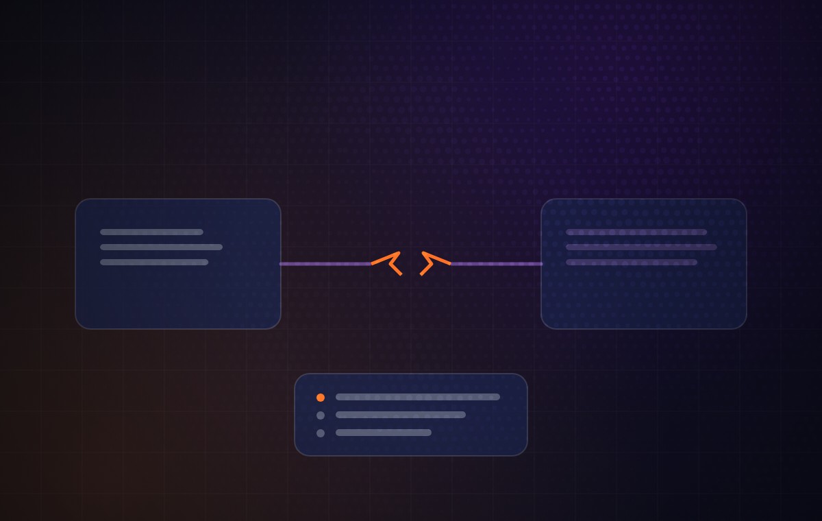 Diagram: a broken connection between two systems, and the readout used to diagnose it