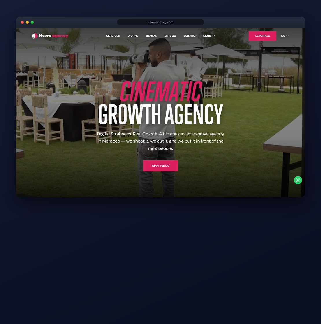 Heero Agency cinematic video production and marketing website designed by ROSH™ Company Labs