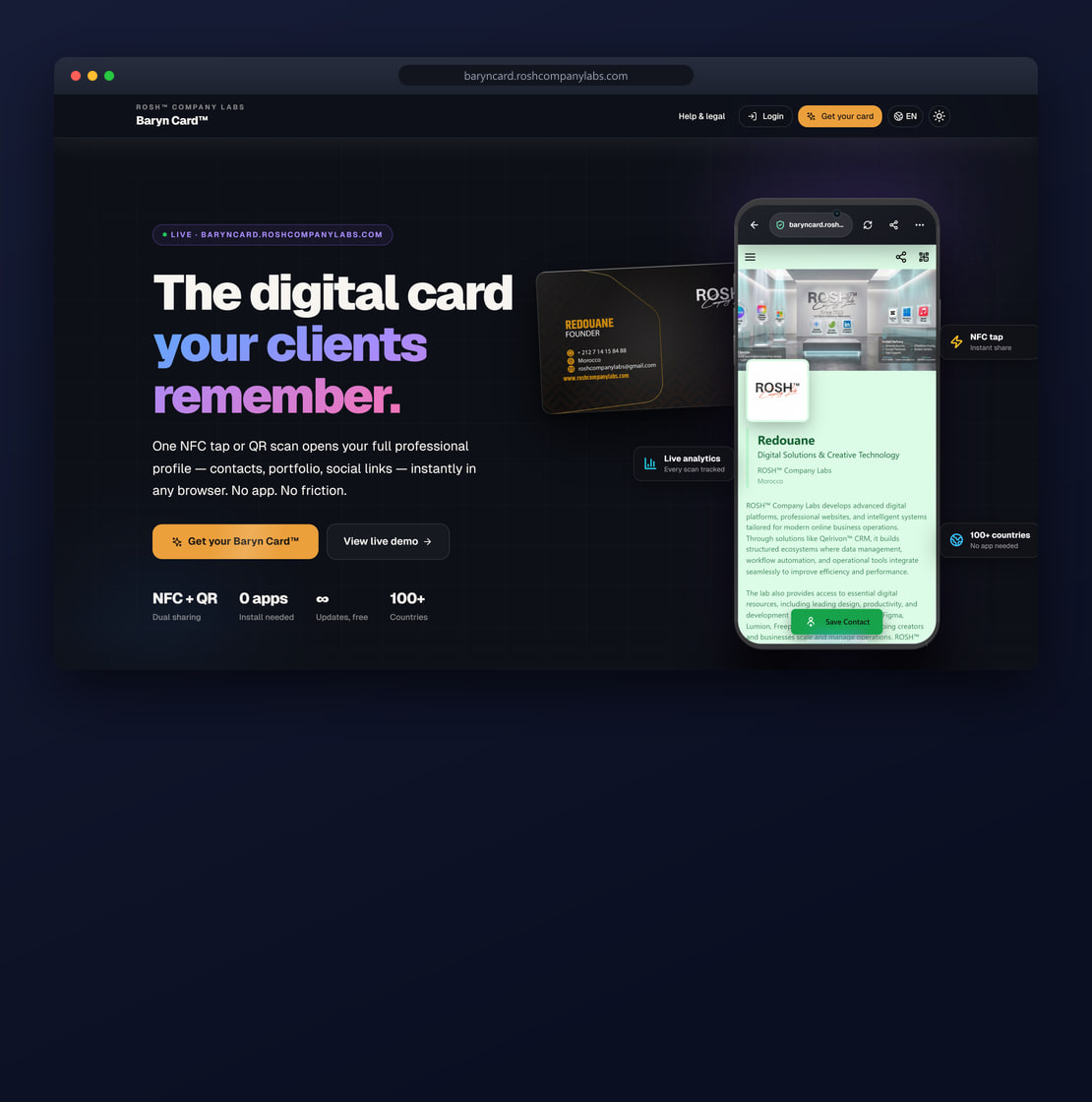 Baryn Card™ — baryncard.roshcompanylabs.com, the live product site