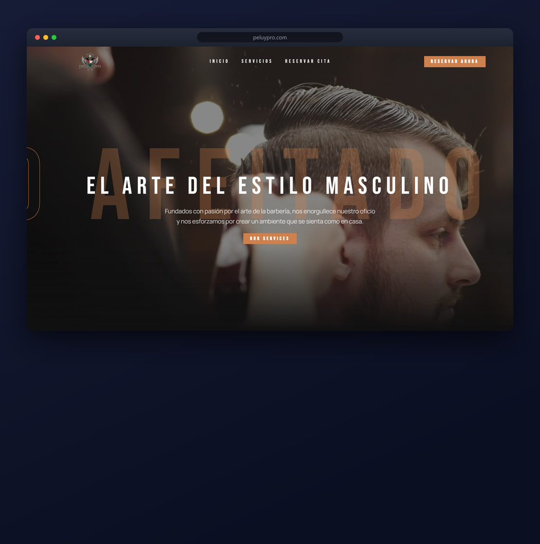 PeluYPro Barber Studio website with online booking built by ROSH™ Company Labs