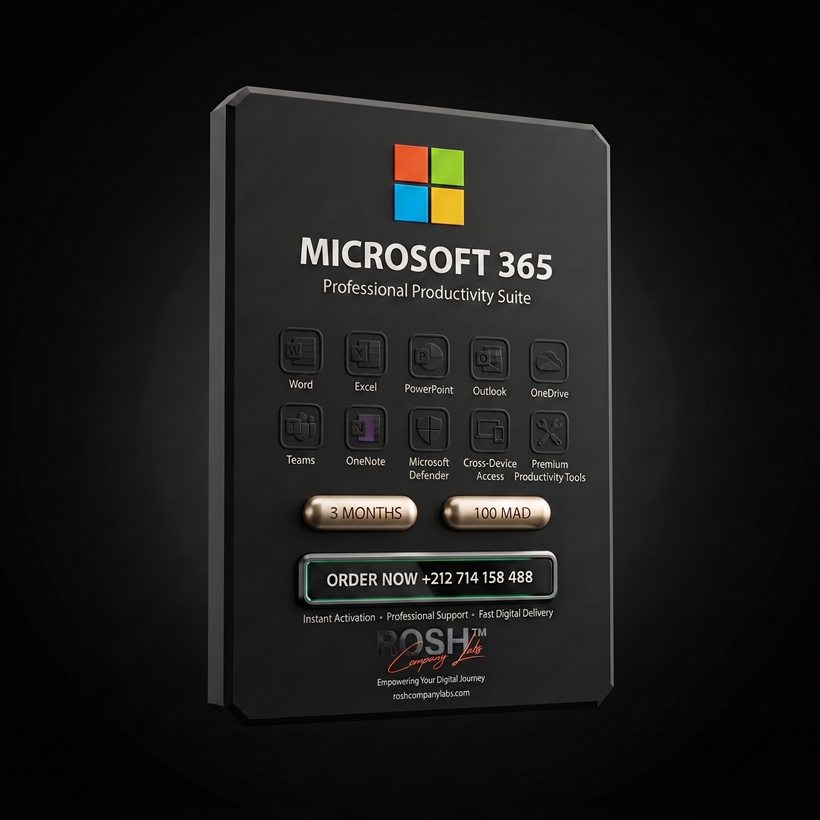 Microsoft 365 — 100 MAD · 3 Months — ROSH™ Company Labs