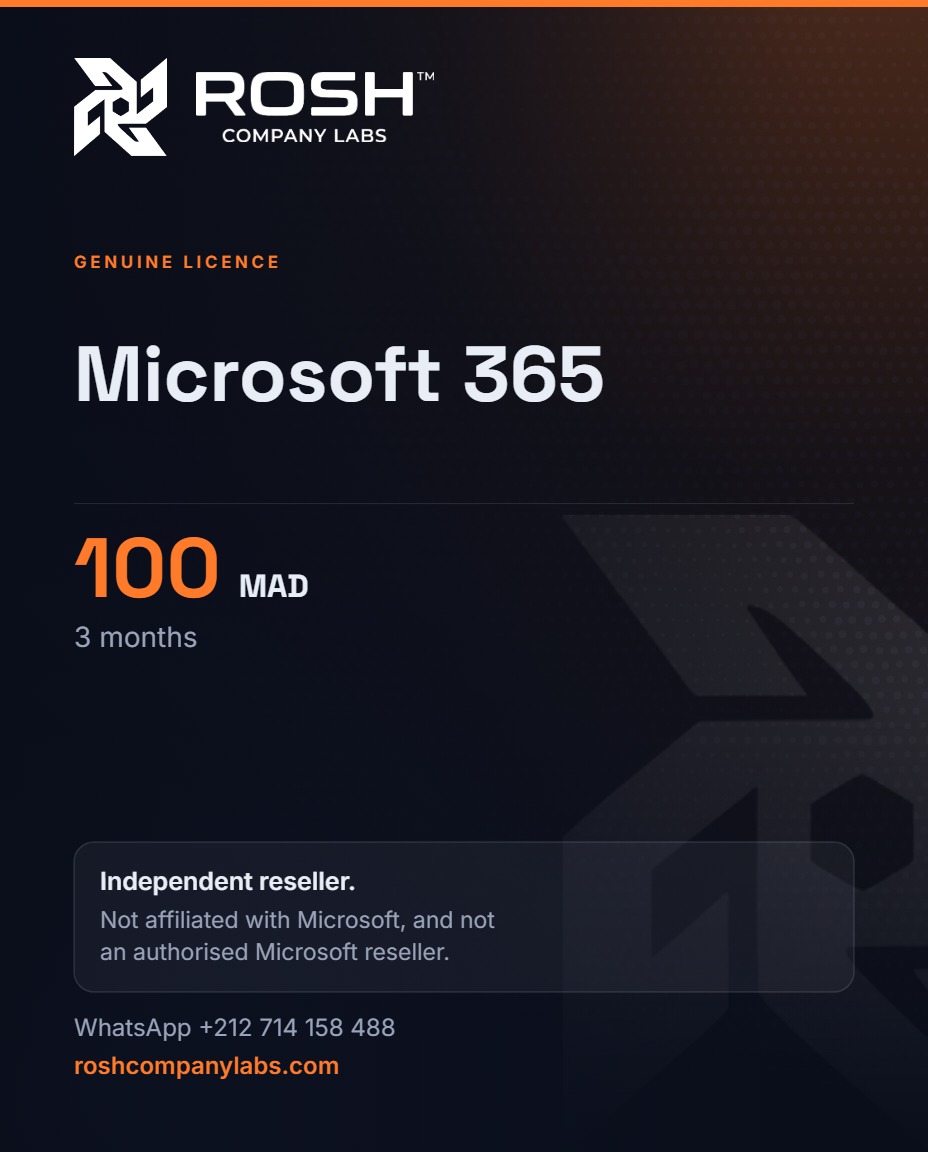 Microsoft 365 — 100 MAD · 3 Months — ROSH™ Company Labs
